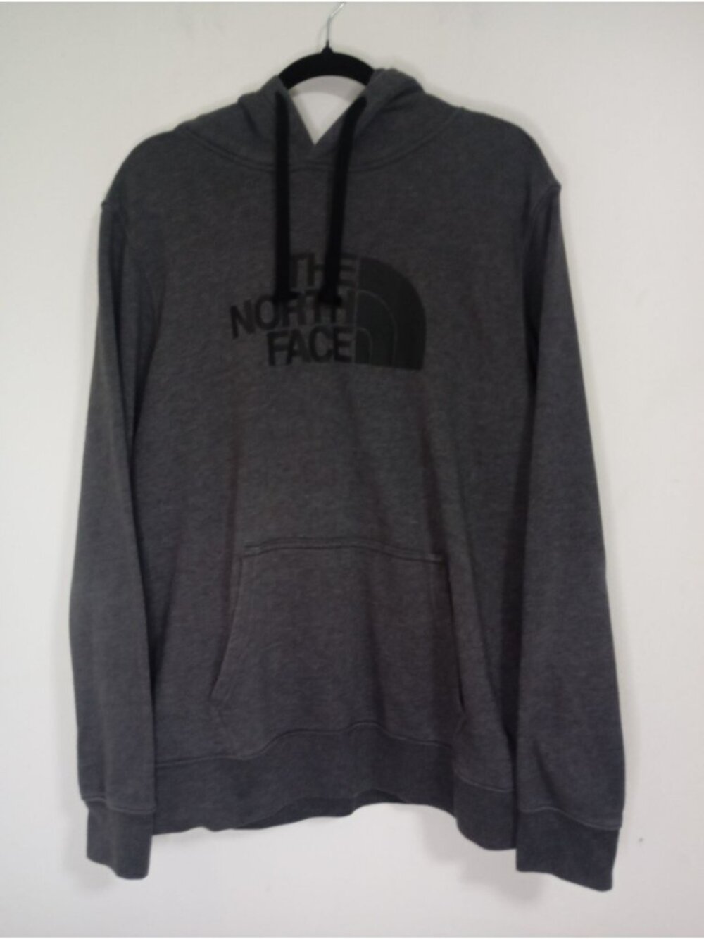 The North Face Gray Pullover Hoodie Black Logo Graphic Drawstring Hood Mens XL